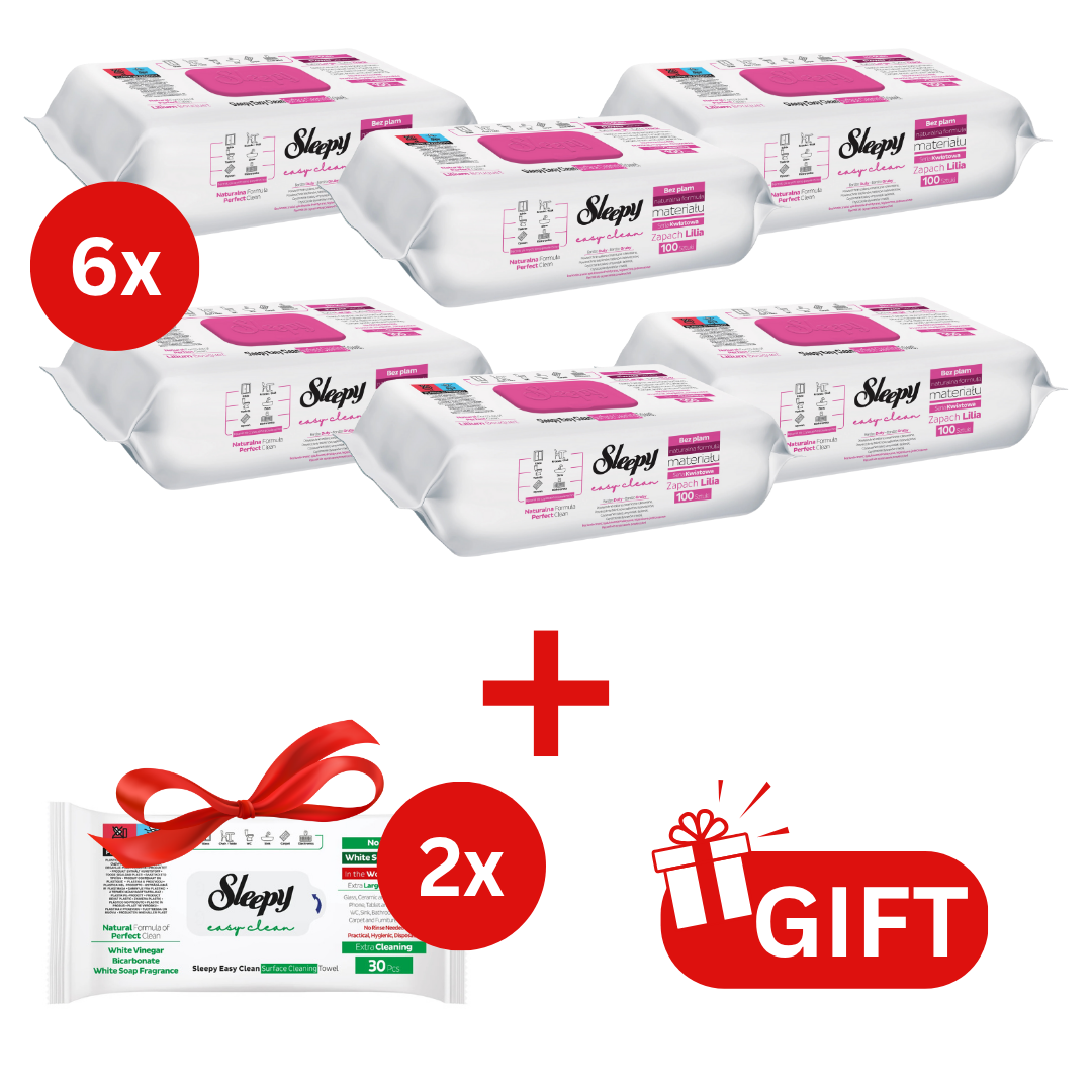 PACHET PROMO: 6× Șervețele Sleepy Lilium Bouquet 100 buc + 2× Șervețele White Soap 30 buc