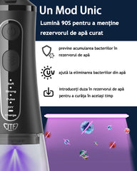 Irigator bucal portabil, JTF Sonic, F300 (9 capete, cablu de încărcare) cu lampa UV, Negru
