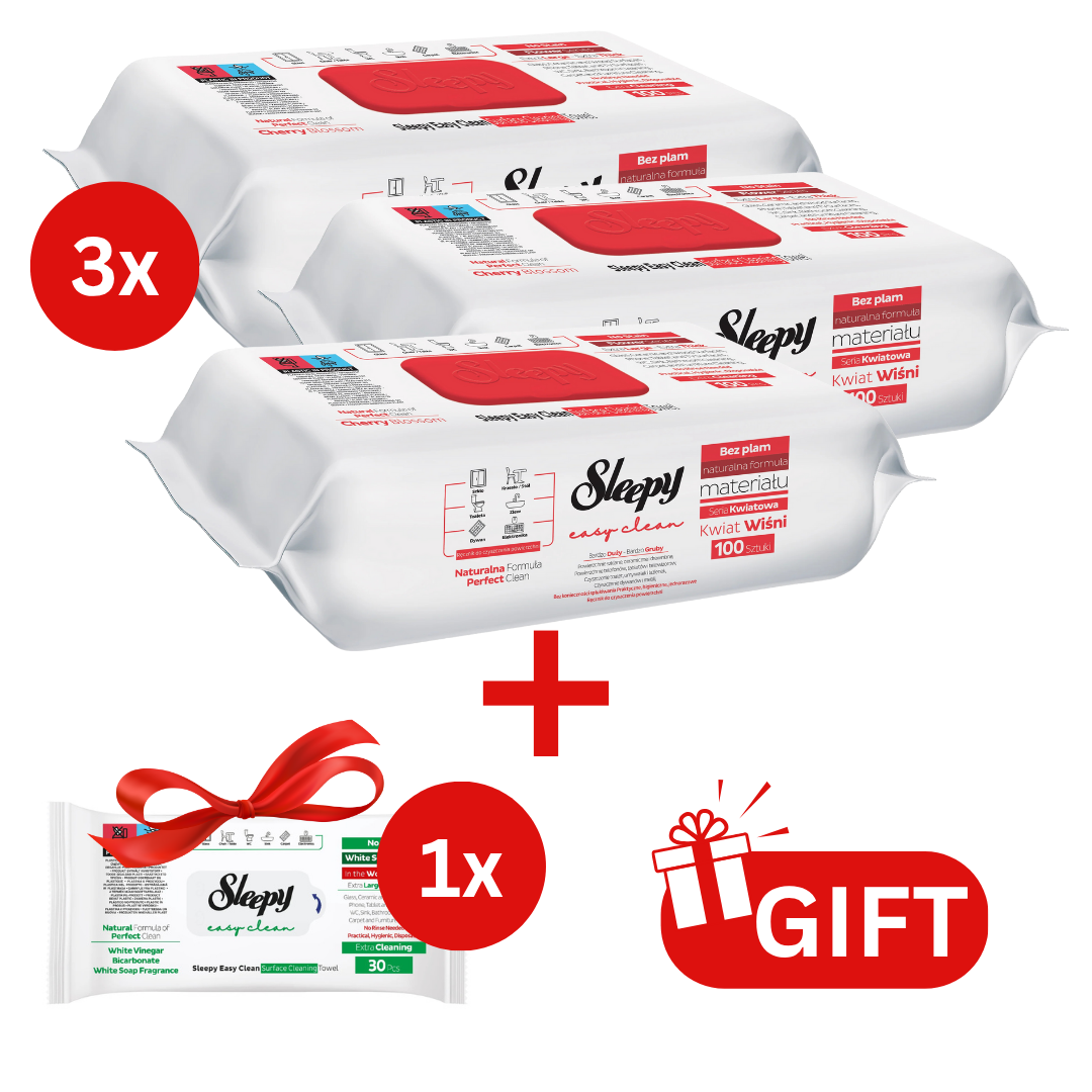 PACHET PROMO: 3× Șervețele Sleepy Cherry Blossom 100 buc + 1× Șervețele White Soap 30 buc