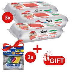 PACHET PROMO: 3× Șervețele Sleepy Easy Clean grapefruit 50 buc + 3× Capsule rufe Wash & Free 4in1