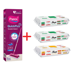 Pachet Promo PAREX QuickPick Mop + 3x Lavete Umede Sleepy Easy Clean Mix (White Soap, Herbal Soap)
