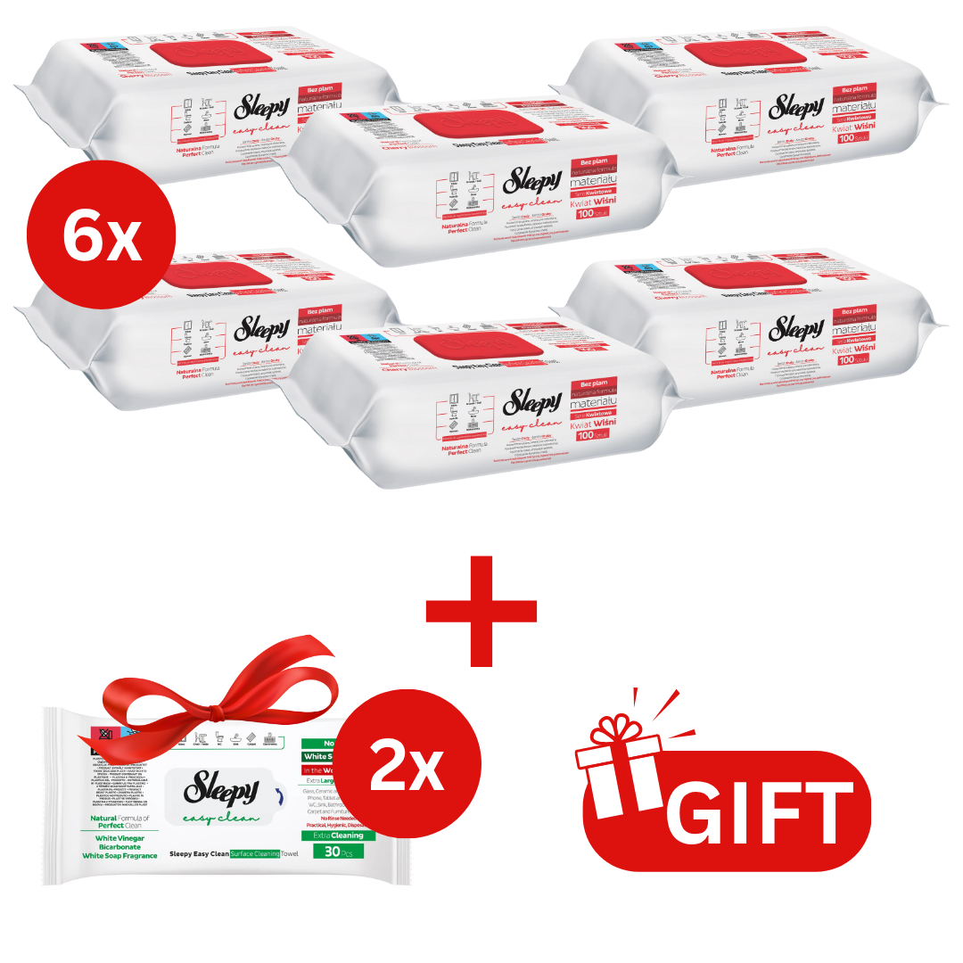 PACHET PROMO: 6× Șervețele Sleepy Cherry Blossom 100 buc + 2× Șervețele White Soap 30 buc