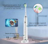 Periuta de dinti electrica, JTF Sonic, P200 (6 capete de periuta,  trusa de calatorit, suport de incarcare), Alb