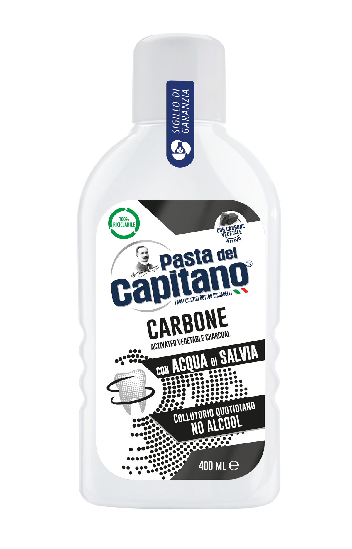 Apa de gura cu carbune activ 400 ml- Del Capitano
