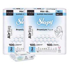 2x Scutece Sleepy Bio Natural Premium Plus AirBag Comfort – marimea 2 Mini, 3–6 kg, 68 bucati + 1x Servetele Umede pentru copii cu 99,5% Apa Pura, 40 bucati (cadou)