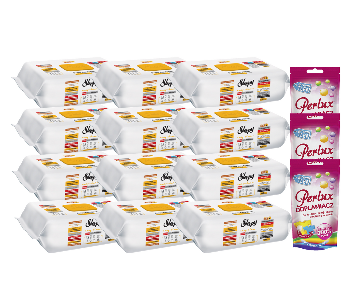 PACHET PROMO: 12× Șervețele Sleepy Herbal Soap Additive 100 buc + 3× Soluție Perlux pentru îndepărtarea petelor