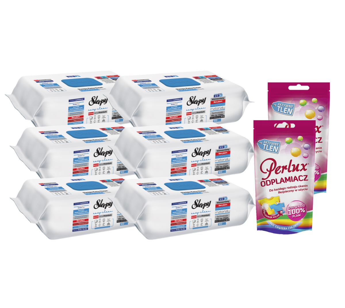 PACHET PROMO: 6× Șervețele Sleepy Bleach Additive 100 buc + 2×Soluție Perlux pentru îndepărtarea petelor