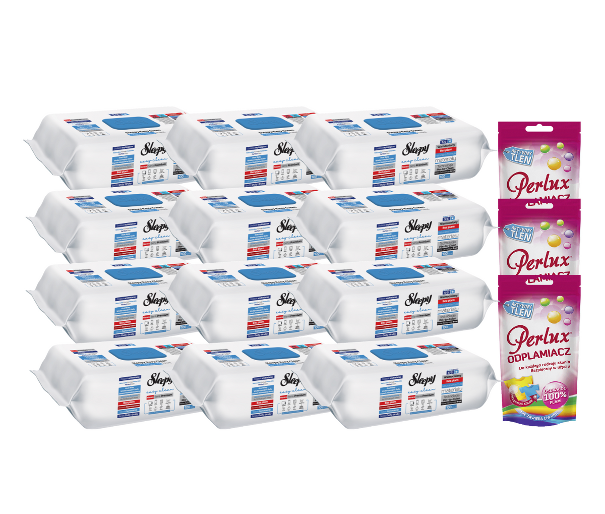 PACHET PROMO: 12× Șervețele Sleepy Bleach Additive 100 buc + 3× Soluție Perlux pentru îndepărtarea petelor