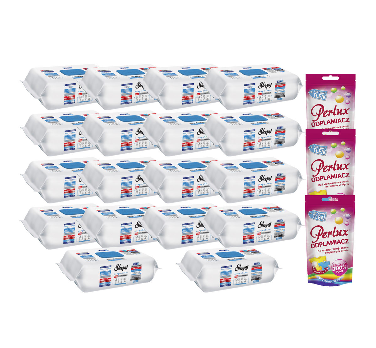 PACHET PROMO: 18× Șervețele Sleepy Bleach Additive 100 buc + 3× Soluție Perlux pentru îndepărtarea petelor