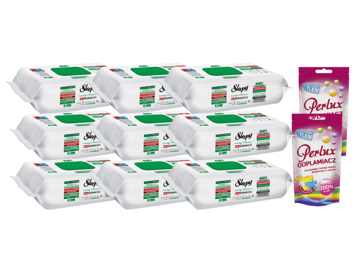 PACHET PROMO: 9× Șervețele Sleepy White Soap Additive 100 buc + 2× Soluție Perlux pentru îndepărtarea petelor