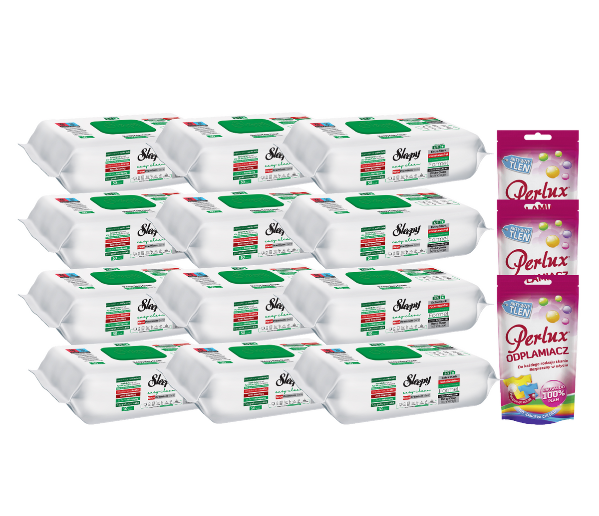 PACHET PROMO: 12× Șervețele Sleepy White Soap Additive 100 buc + 3× Soluție Perlux pentru îndepărtarea petelor