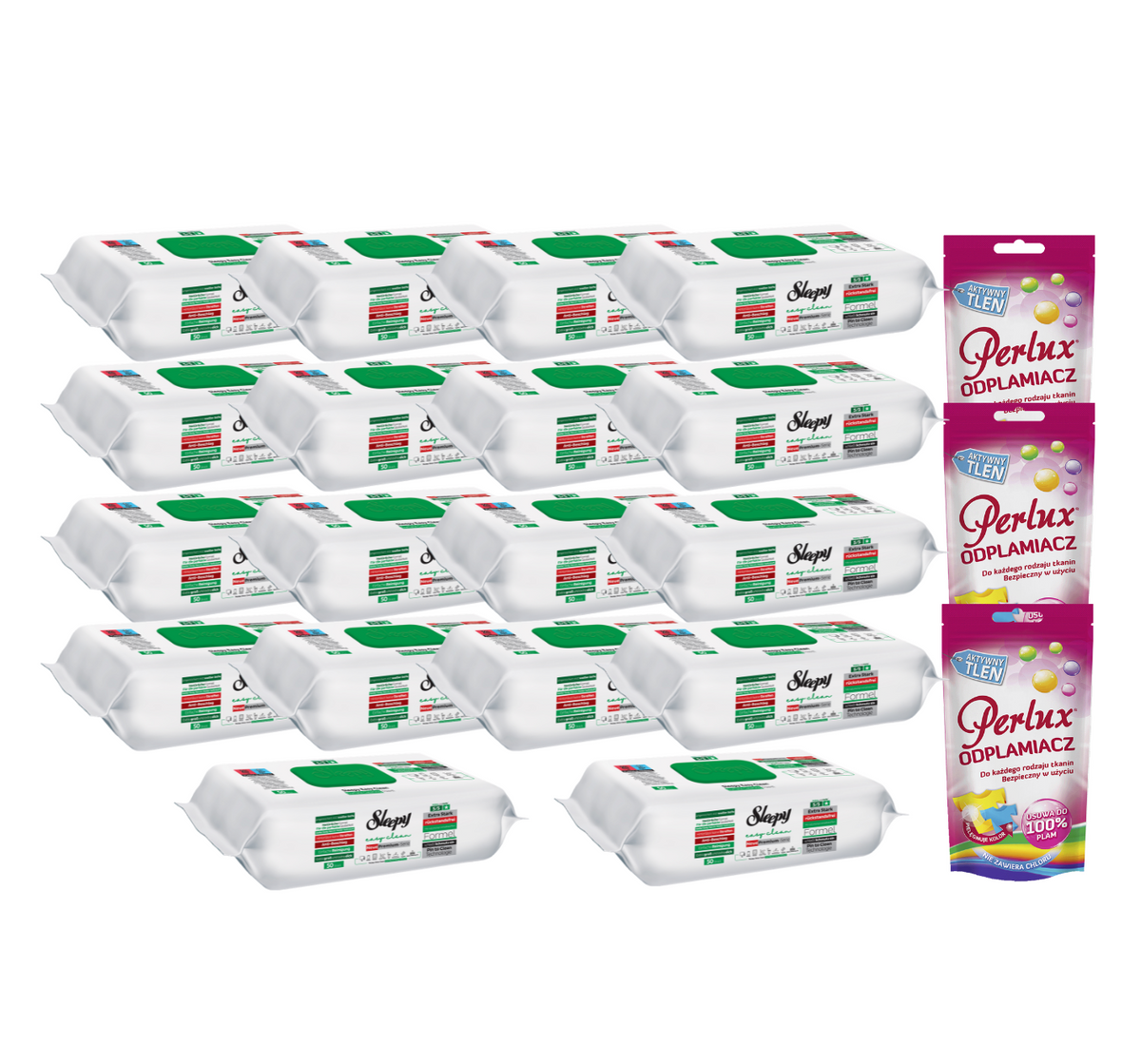 PACHET PROMO: 18× Șervețele Sleepy White Soap Additive 100 buc + 3× Soluție Perlux pentru îndepărtarea petelor