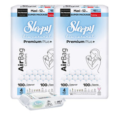 2x Scutece-chilotel Sleepy Bio Natural Premium Plus AirBag Comfort – marimea 4 Maxi, 7–16 kg, 52 bucati + 1x Servetele Umede pentru copii cu 99,5% Apa Pura, 40 bucati (cadou)