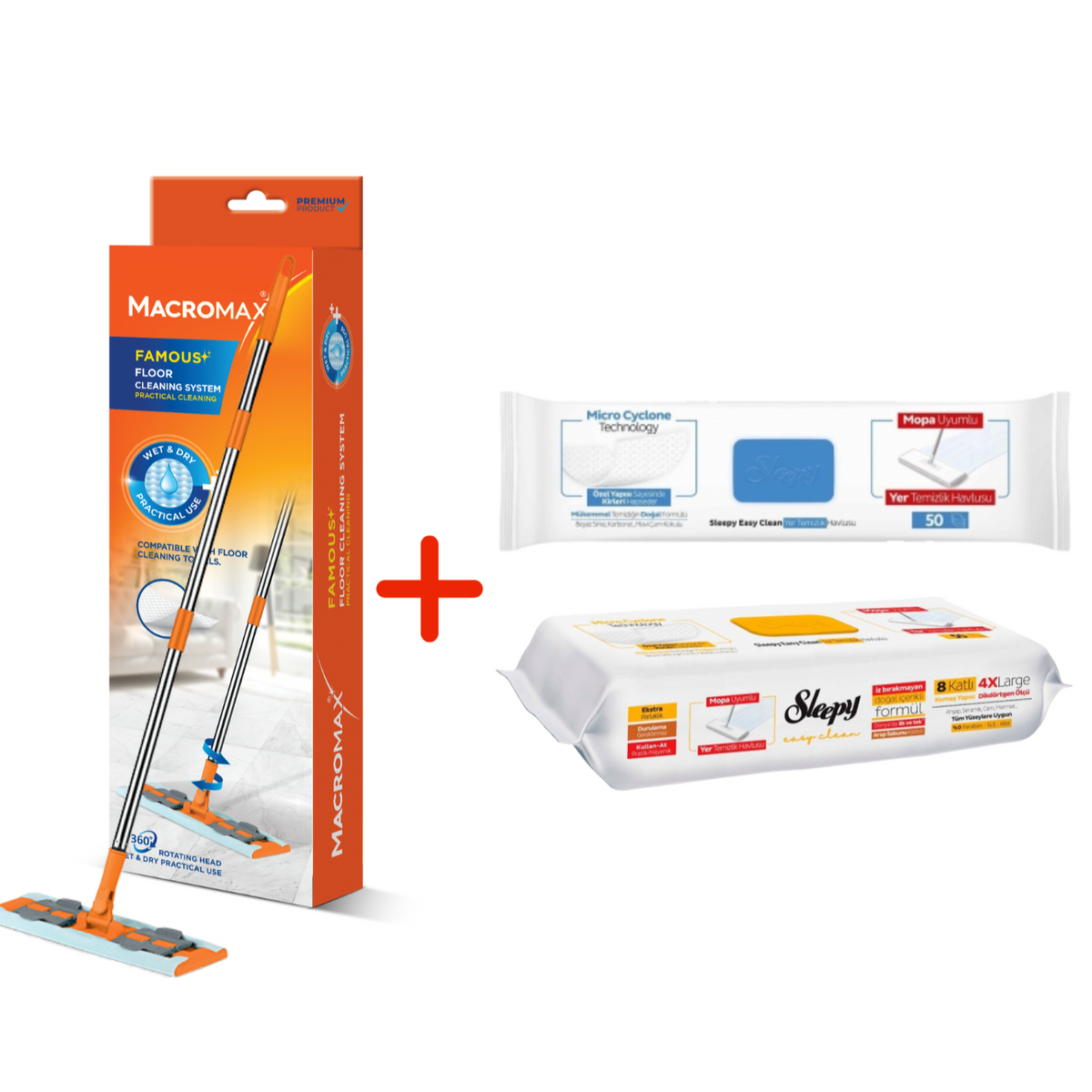 PACHET PROMO PLUS- Lavete umede pentru curatare pardoseli SLEEPY EASY CLEAN+NEW Mop curățare Uscata&Umeda MACROMAX