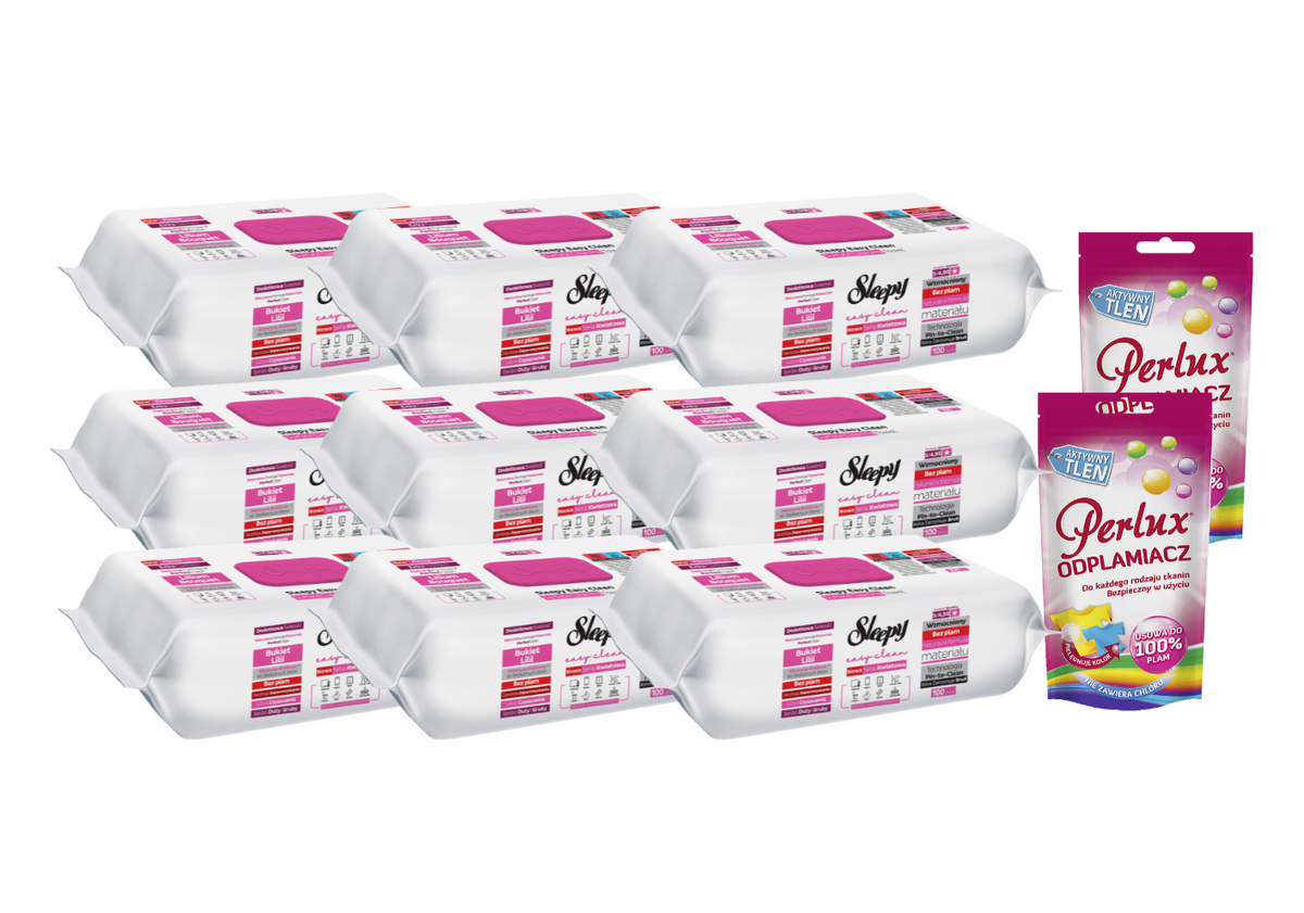 PACHET PROMO: 9× Șervețele Sleepy Lilium Bouquet 100 buc + 2× Soluție Perlux pentru îndepărtarea petelor