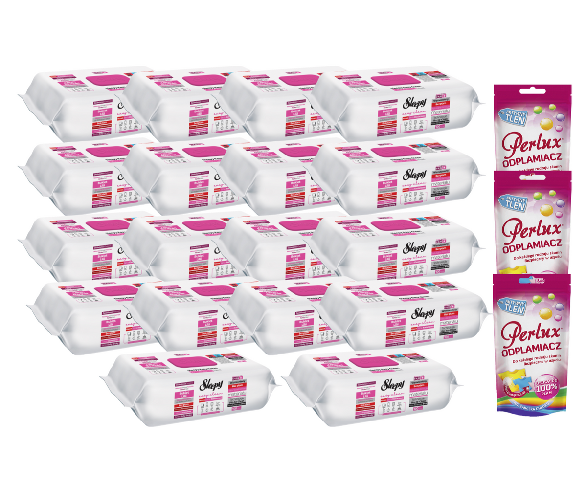 PACHET PROMO: 18× Șervețele Sleepy Lilium Bouquet 100 buc + 3× Soluție Perlux pentru îndepărtarea petelor