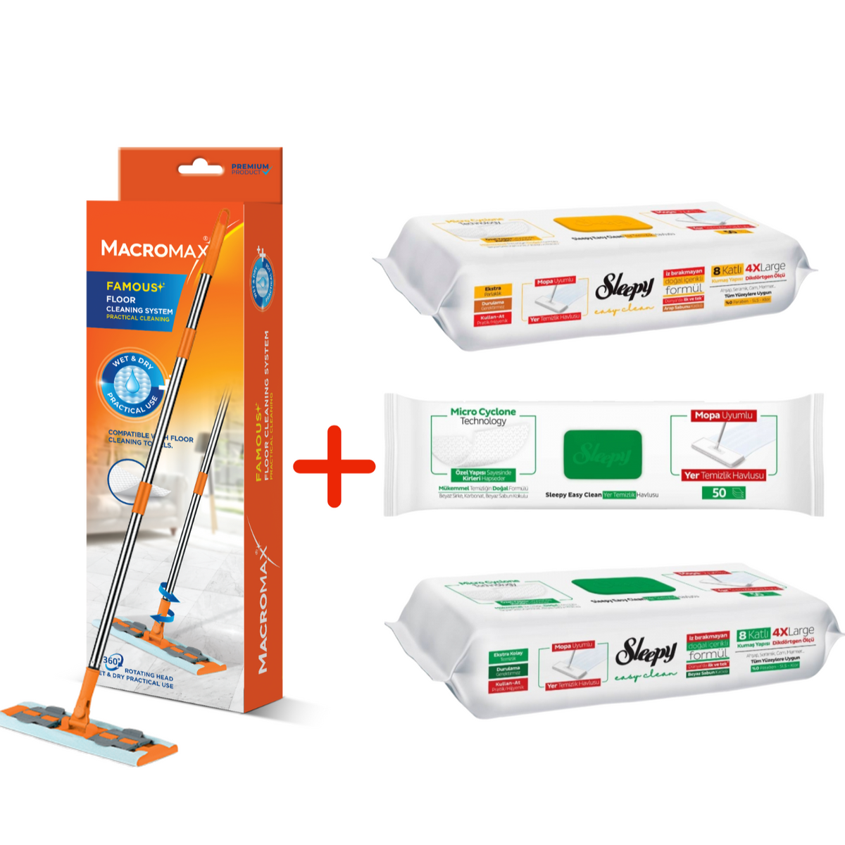 PACHET PROMO PREMIUM - Lavete umede pentru curatare pardoseli SLEEPY EASY CLEAN+NEW Mop curățare Uscata&Umeda MACROMAX