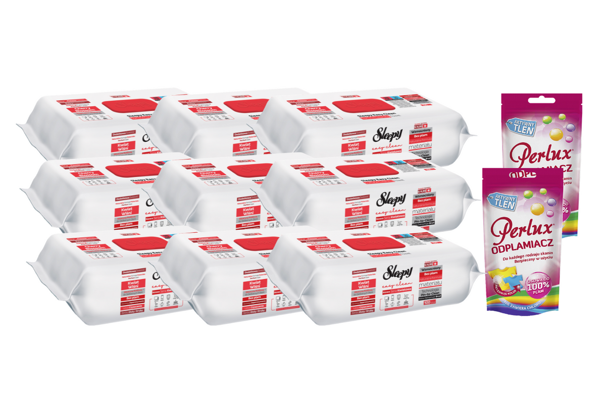 PACHET PROMO: 9× Șervețele Sleepy Cherry Blossom 100 buc + 2× Soluție Perlux pentru îndepărtarea petelor