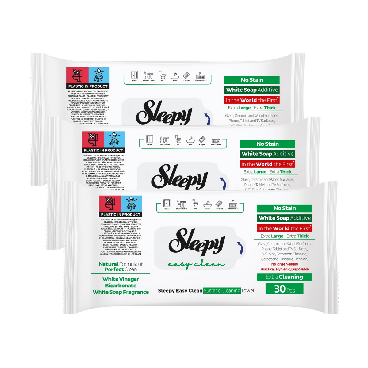 PACHET PROMO- 3x Servetele umede multisuprafete Sleepy Easy Clean White Soap 30 bucati