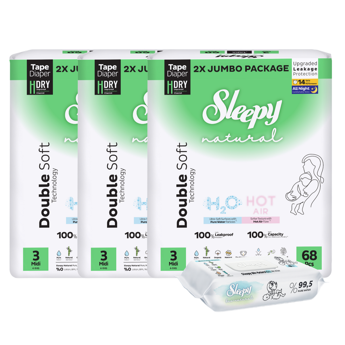 PACHET PROMO- 3x”Sleepy Natural H2O Ultra Sensitive Double Marime 3 Midi”