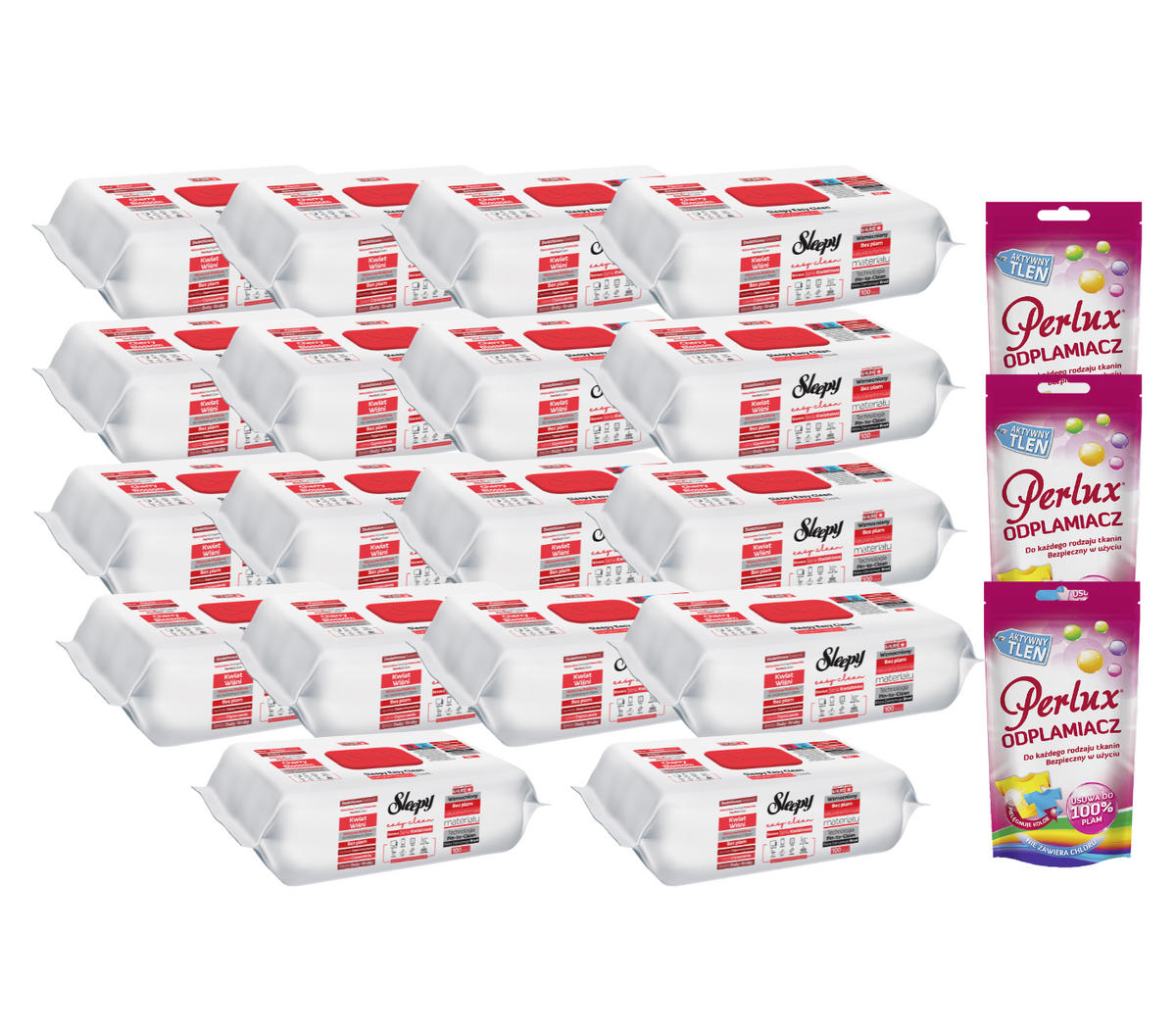 PACHET PROMO: 18× Șervețele Sleepy Cherry Blossom 100 buc + 3× Soluție Perlux pentru îndepărtarea petelor