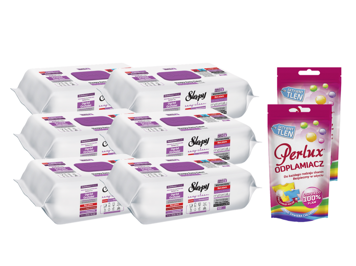 PACHET PROMO: 6× Șervețele Sleepy Orchid Garden 100 buc + 2× Soluție Perlux pentru îndepărtarea petelor