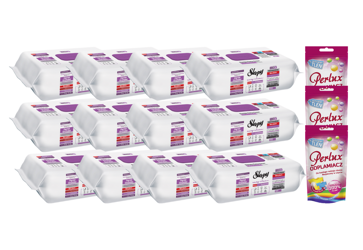 PACHET PROMO: 12× Șervețele Sleepy Orchid Garden 100 buc + 3× Soluție Perlux pentru îndepărtarea petelor