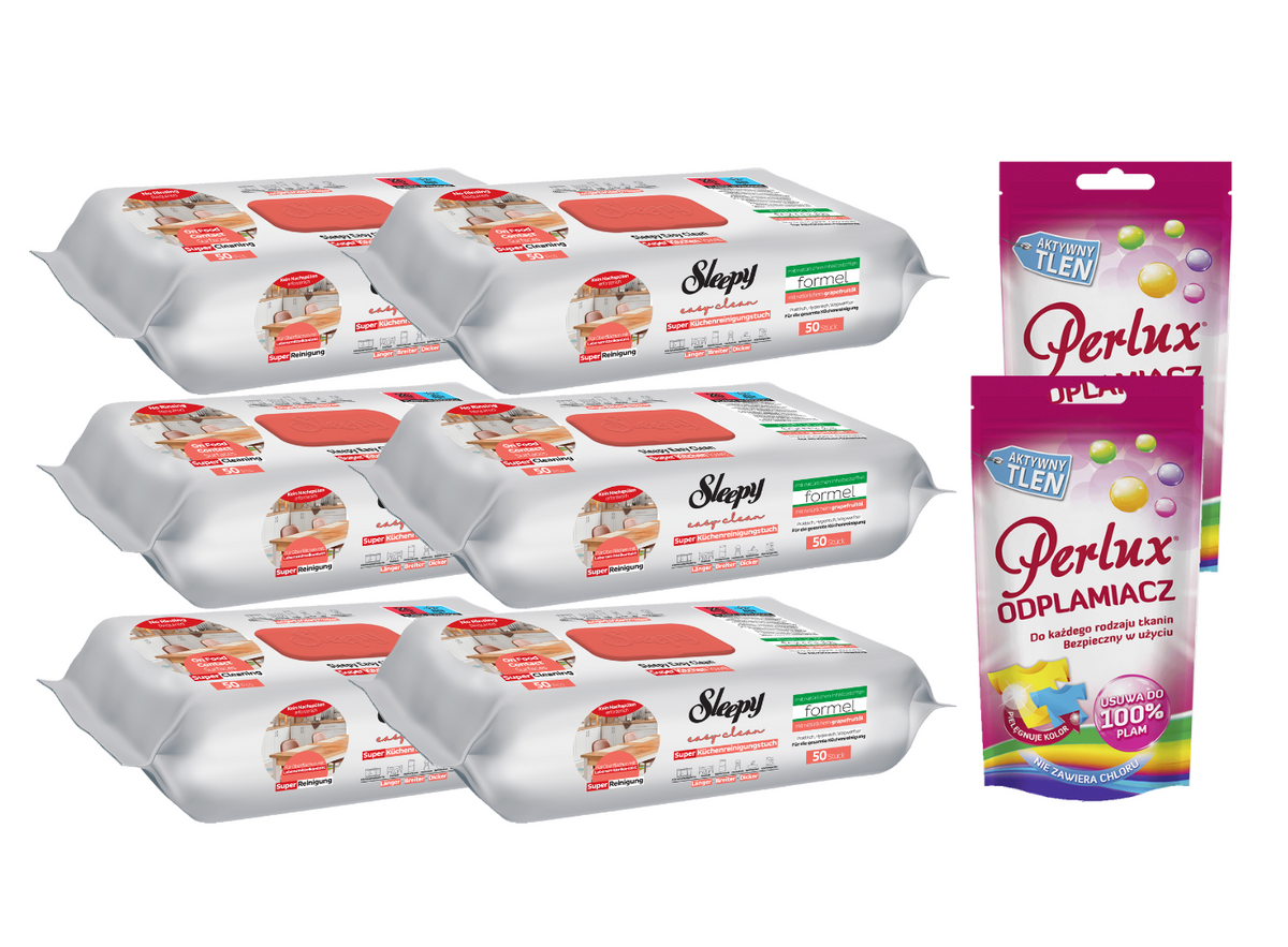 PACHET PROMO: 6× Șervețele Sleepy Easy Clean grapefruit 50 buc + 2× Soluție Perlux pentru îndepărtarea petelor