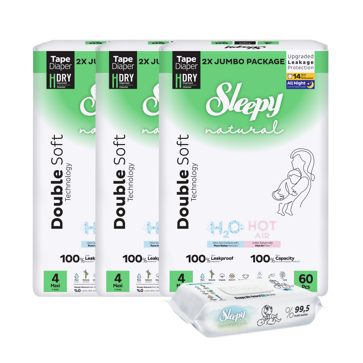 PACHET PROMO- 3x”Sleepy Natural H2O Ultra Sensitive Double Marime 4 Maxi”