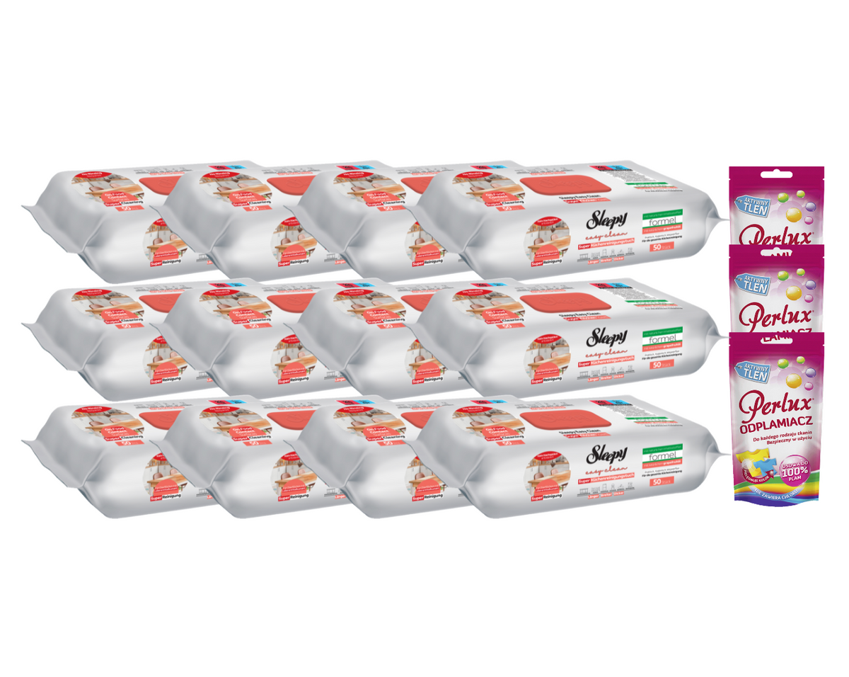 PACHET PROMO: 12× Șervețele Sleepy Easy Clean grapefruit 50 buc + 3× Soluție Perlux pentru îndepărtarea petelor