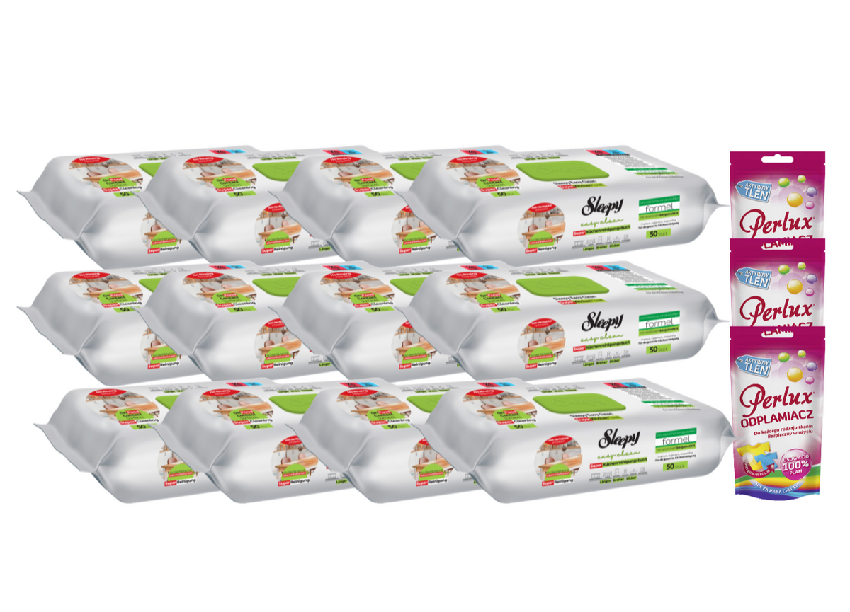 PACHET PROMO: 12× Șervețele Sleepy Easy Clean bergamotă 50 buc + 3× Soluție Perlux pentru îndepărtarea petelor