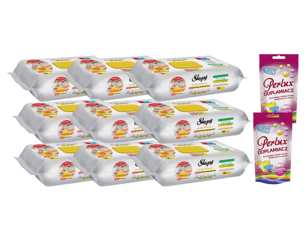 PACHET PROMO: 9× Șervețele Sleepy Easy Clean lămâie 50 buc + 2× Soluție Perlux pentru îndepărtarea petelor