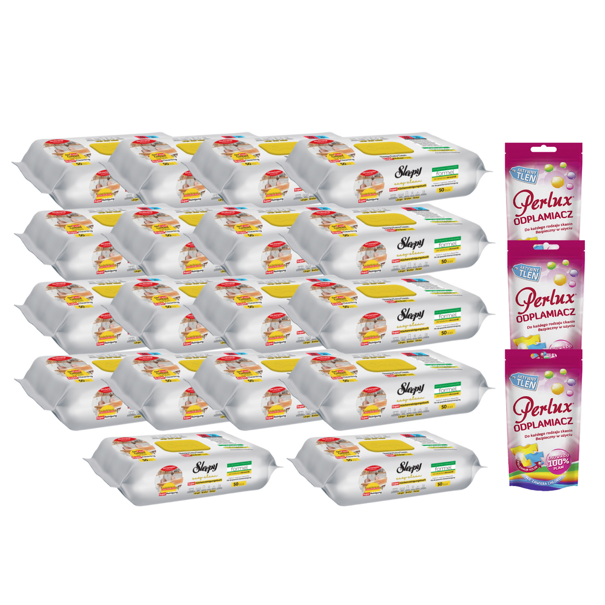 PACHET PROMO: 18× Șervețele Sleepy Easy Clean lămâie 50 buc + 3× Soluție Perlux pentru îndepărtarea petelor