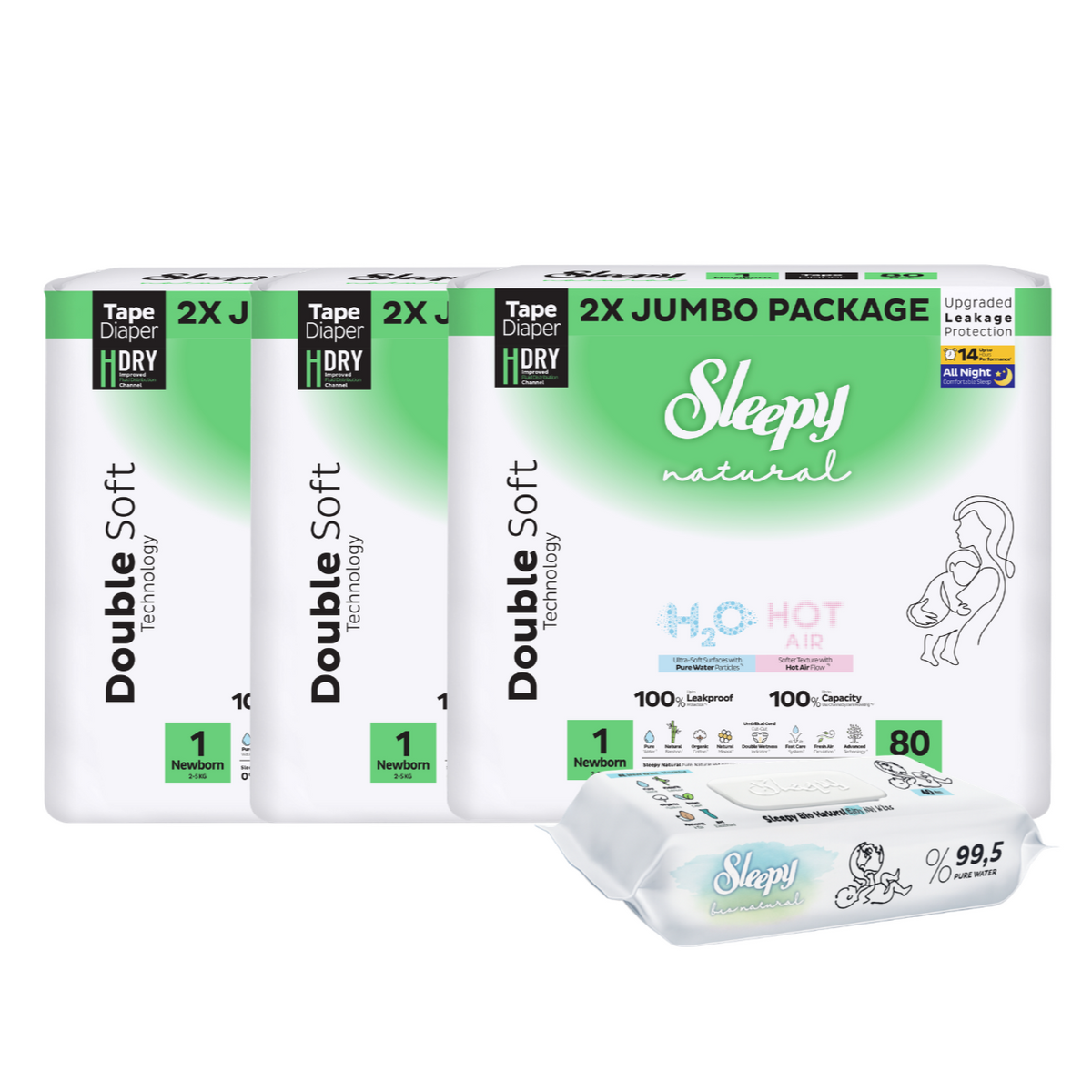 PACHET PROMO- 3x”Sleepy Natural H2O Ultra Sensitive Double Marime 1 Newborn”