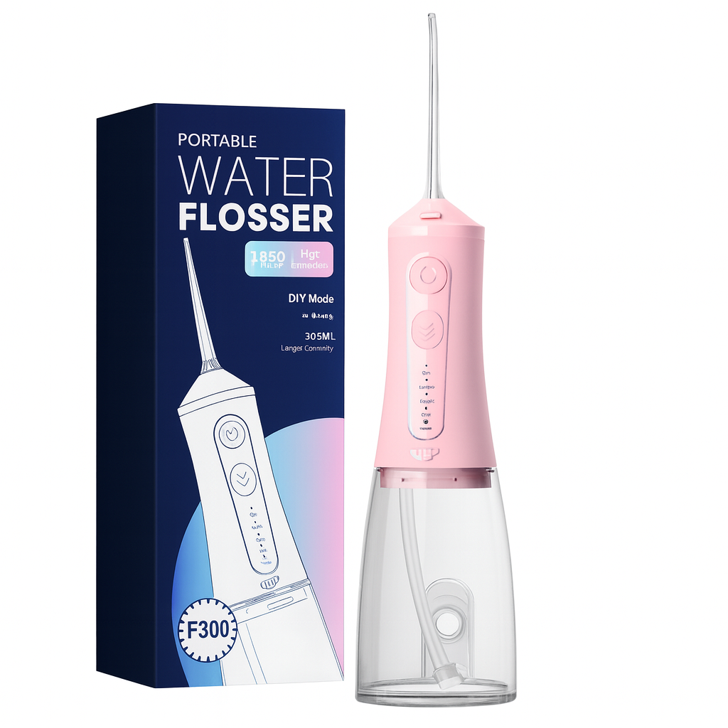 Irigator bucal portabil, JTF Sonic, F300 (9 capete, cablu de încărcare) cu lampa UV, Roz