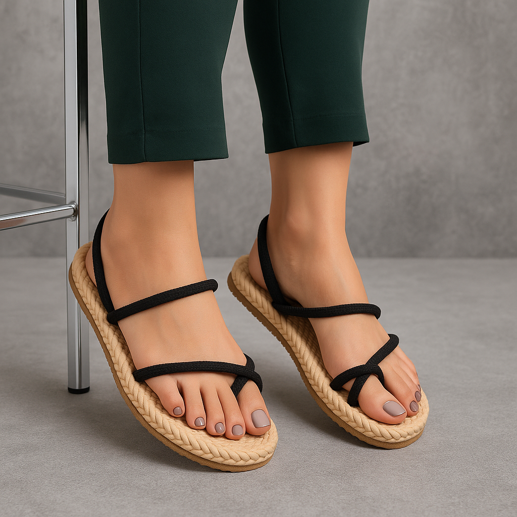 Papuci & Sandale Dama Black – Stil Casual cu Barete Tip Sfoară