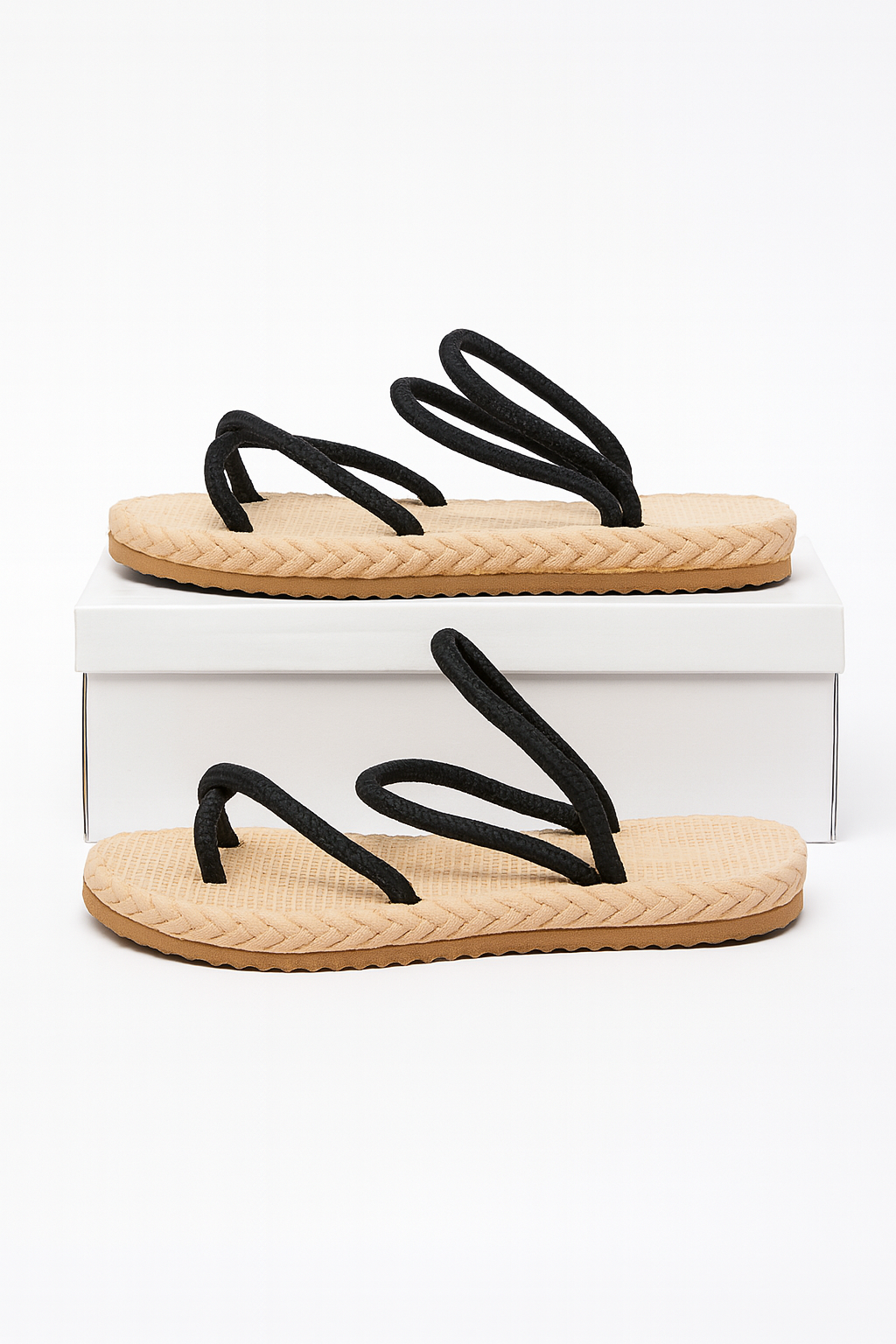 Papuci & Sandale Dama Black – Stil Casual cu Barete Tip Sfoară