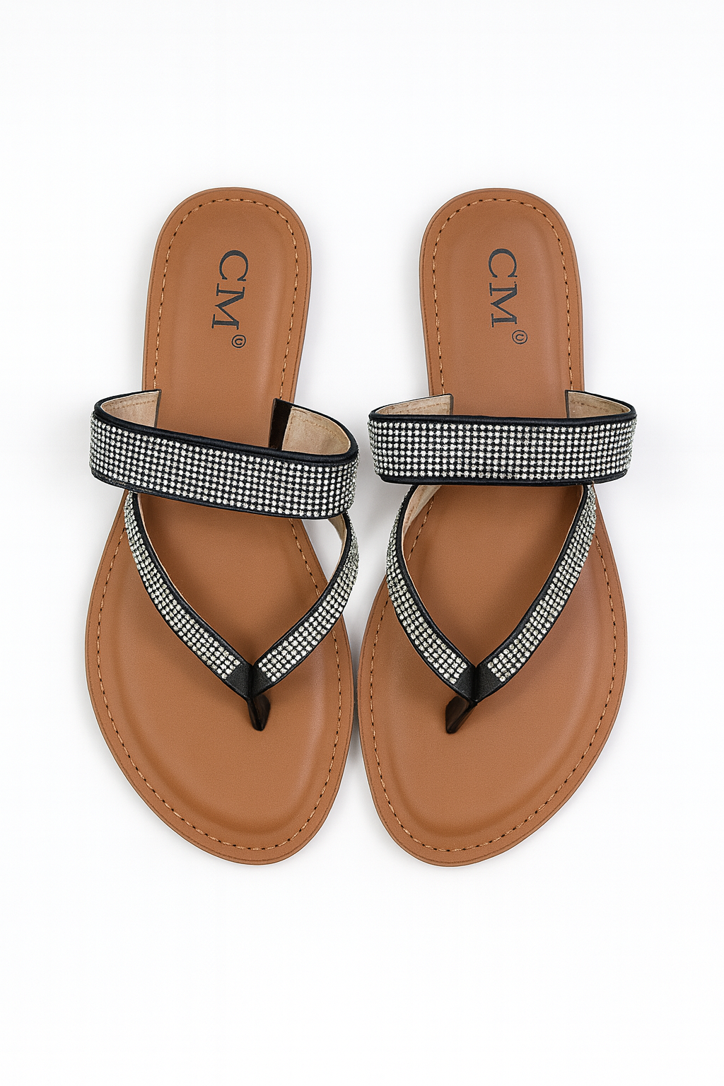 Sandale Flip-Flop Dama CM®  Diamond – Barete Duble cu Strass- black- marimea 38