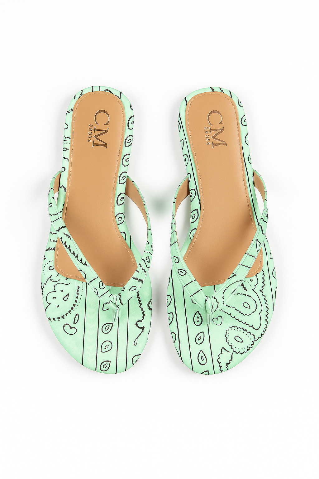 Papuci damă C'M® Bandana Noir– Print Paisley- culoare lt. green- marimea 36