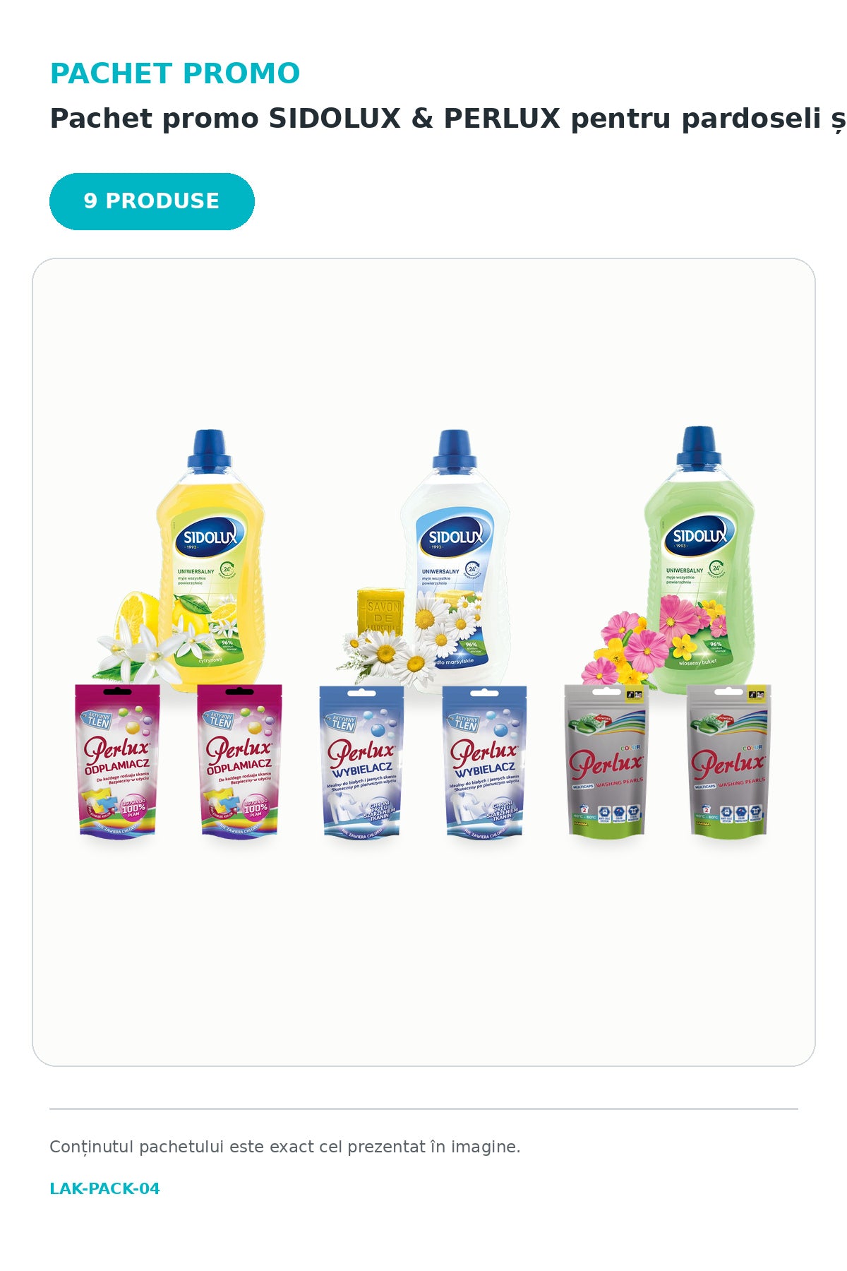 Soluție Pardoseală SIDOLUX și Detergent PERLUX – 6 Produse pentru Casă și Rufe, Pachet Promo