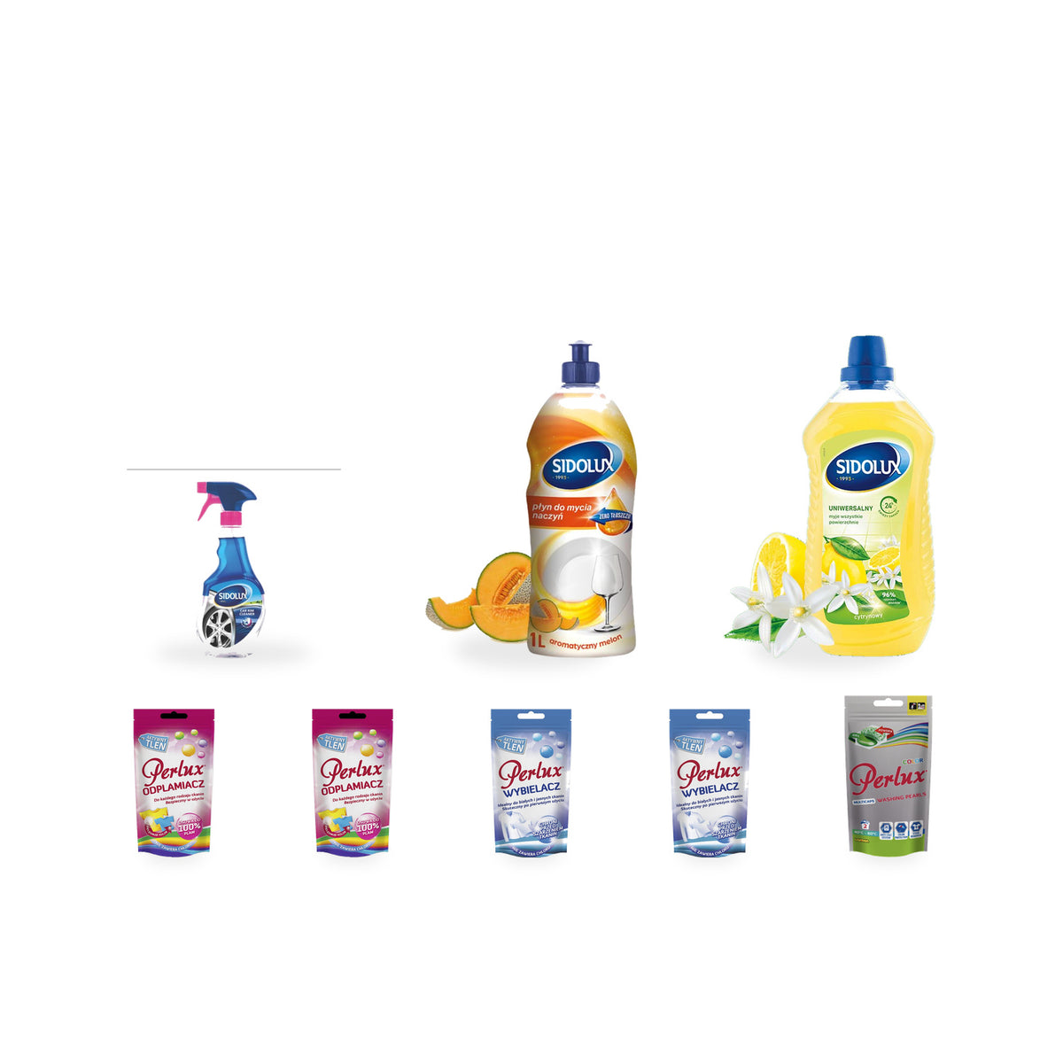 Detergent pardoseli SIDOLUX și Detergent PERLUX – 6 Produse pentru Casă, Auto și Rufe, Pachet Promo