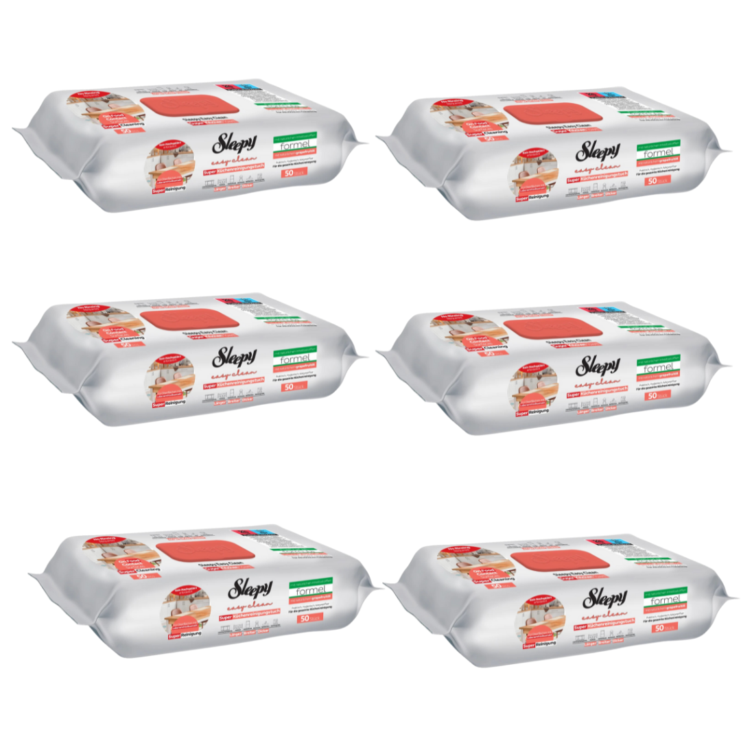 PACHET PROMO - 6 x Șervețele umede de curățare Sleepy Easy Clean pentru bucătărie cu ulei natural de grapefruit, 50 Buc
