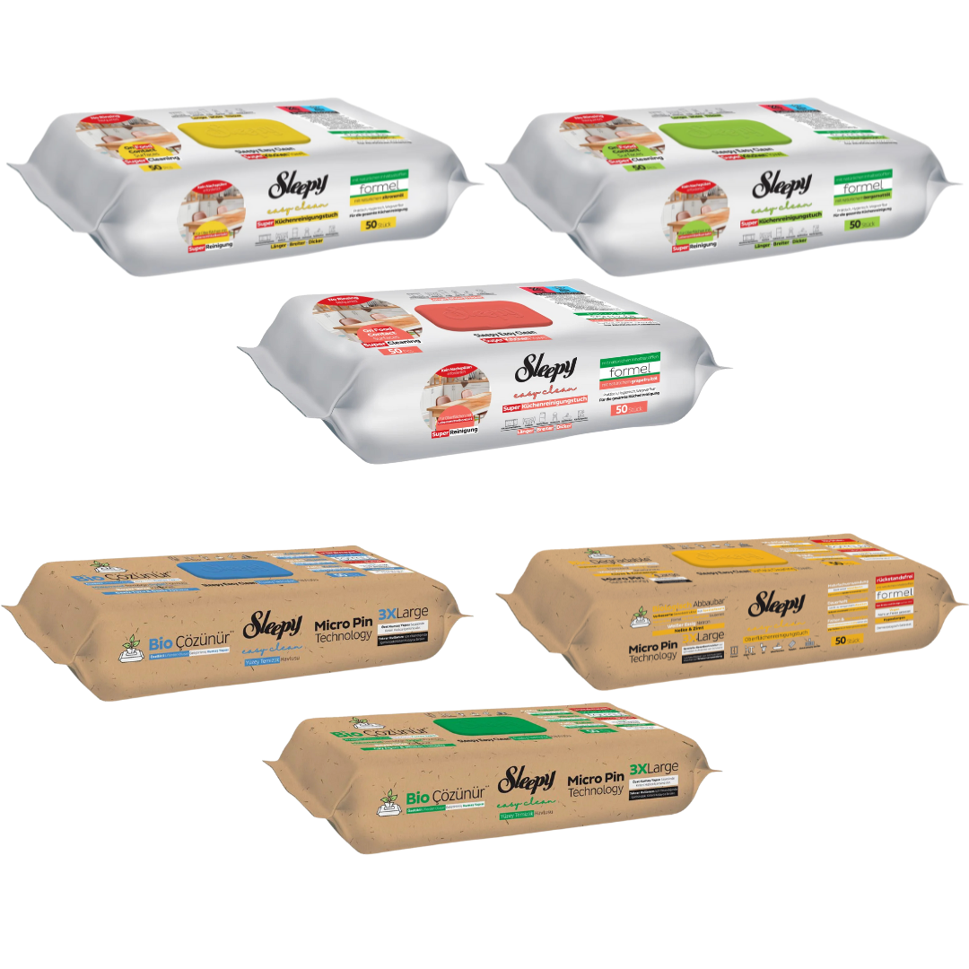 PACHET PROMO - 6 x Servetele Umede Sleepy Easy Clean Multisuprafete, Mix (Bio, Bucatarie)