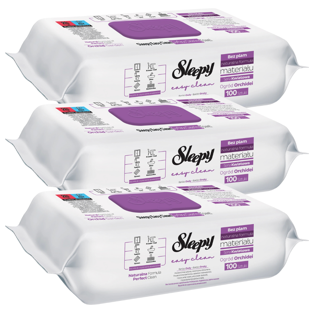 PACHET PROMO - 3 x Șervețele Umede Sleepy Easy Clean Orchid Garden Multisuprafețe, 100 Buc