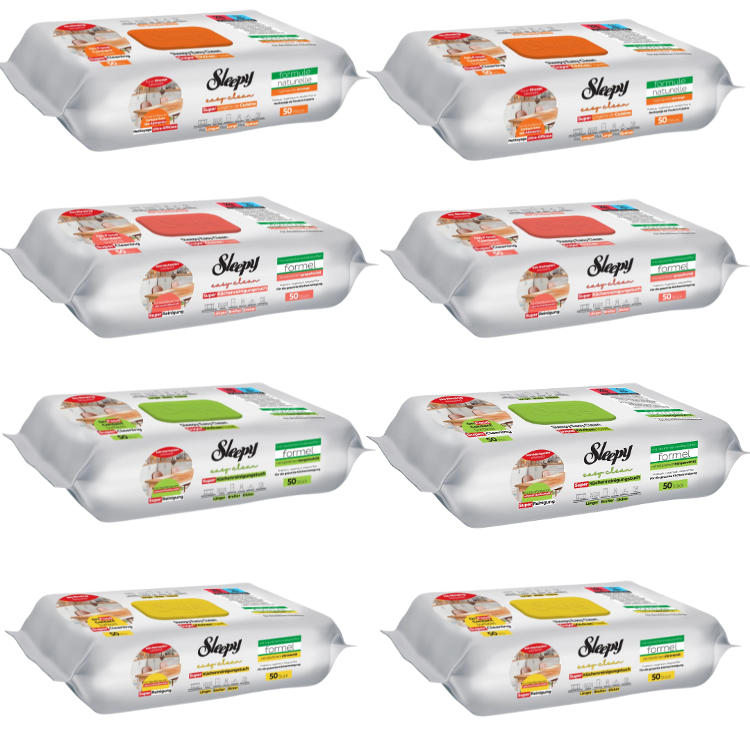 PACHET PROMO - 8 x Șervețele umede de curățare Sleepy Easy Clean pentru bucătărie cu ulei natural mix, 50 Buc