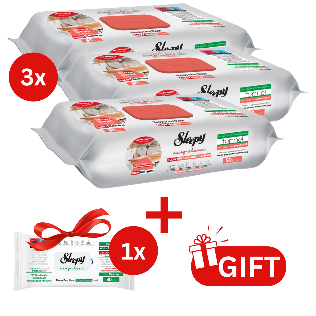 PACHET PROMO: 3× Șervețele Sleepy Easy Clean grapefruit 50 buc + 1× Șervețele White Soap 30 buc