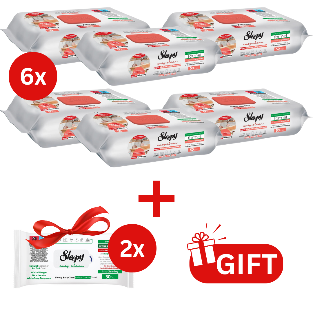 PACHET PROMO: 6× Șervețele Sleepy Easy Clean grapefruit 50 buc + 2× Șervețele White Soap 30 buc