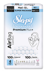 Scutece Sleepy Bio Natural Premium Plus AirBag Comfort – marimea 4 Maxi, 7–16 kg, 52 bucati