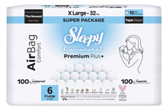 Scutece Sleepy Bio Natural Premium Plus AirBag Comfort – marimea 6 XLarge, 15–27 kg, 32 bucati