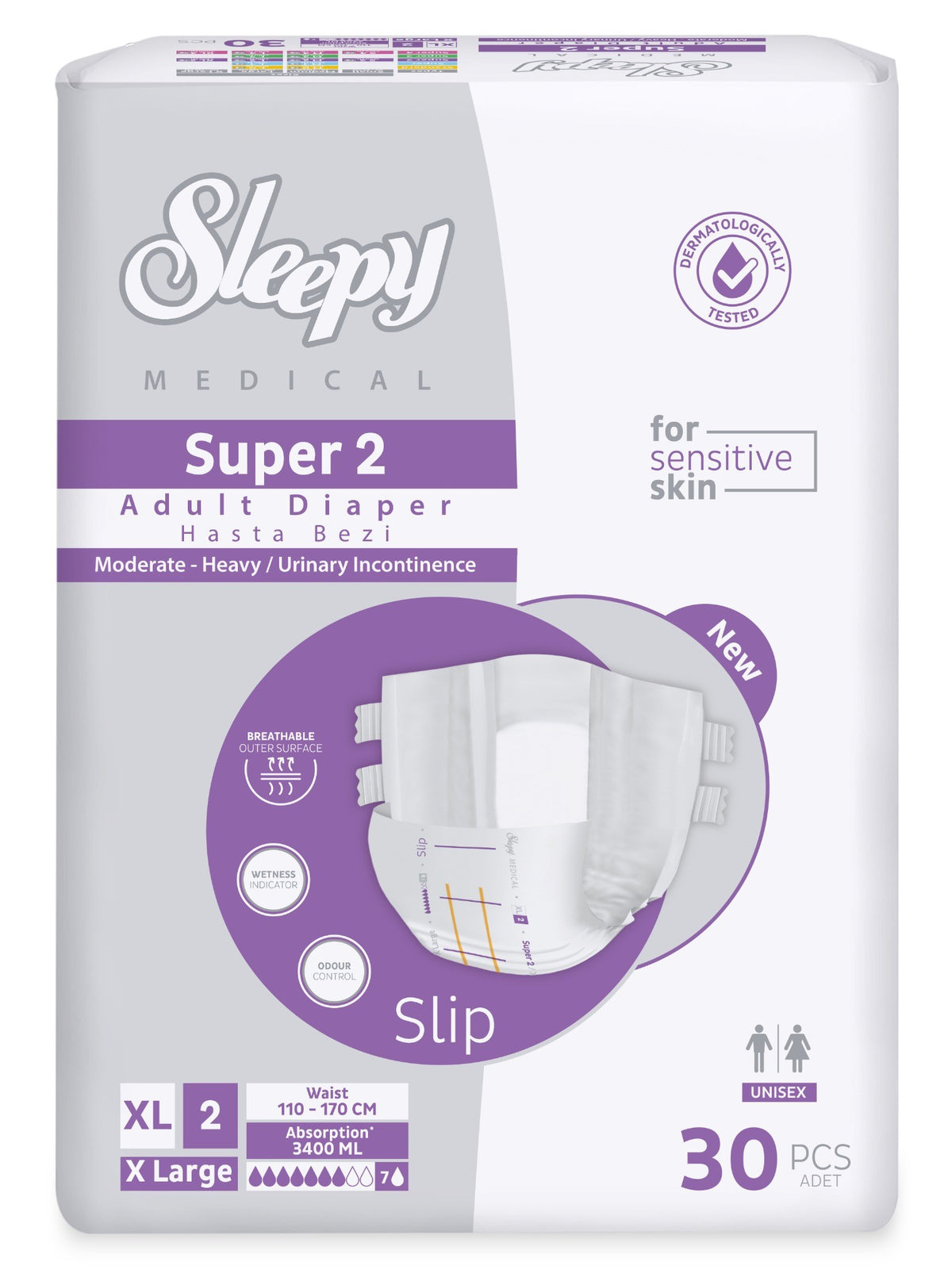 Scutece pentru Adulți Sleepy Medical Super 2, mărimea XL (120–160 cm) – 30 bucăți
